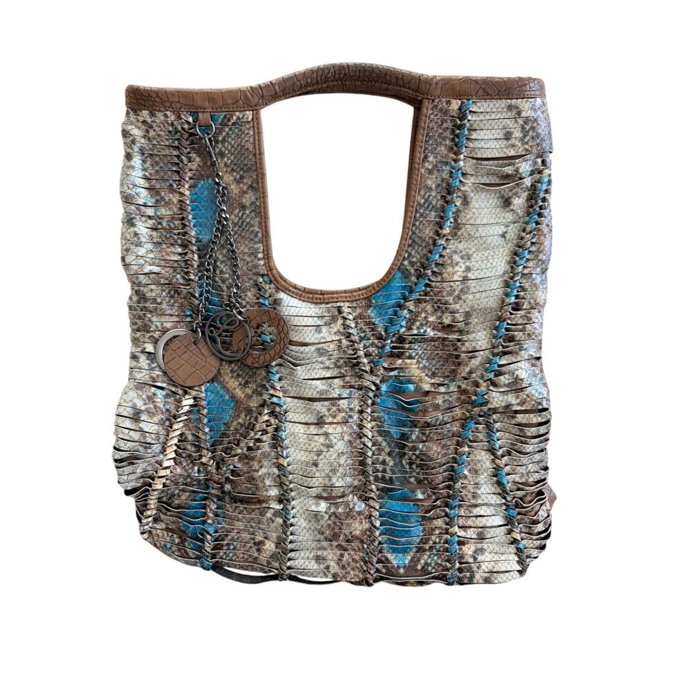 vintage y2k exotic snake skin shoulder bag purse blue brown boho